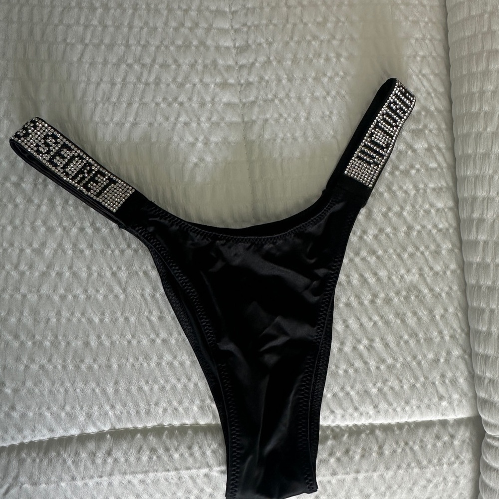 Black Brazilian Panty with Rhinestone Straps